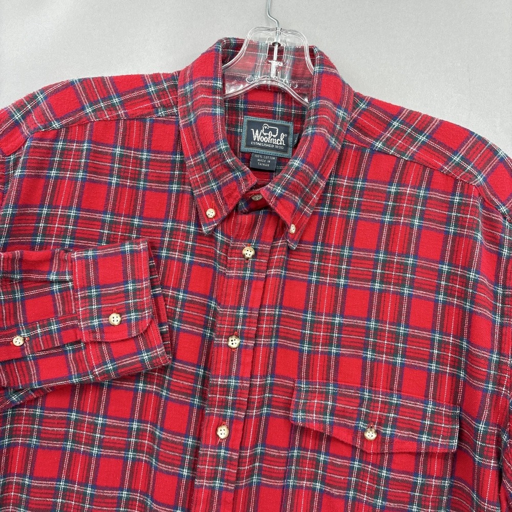 Vintage Woolrich Shirt Mens Large Flannel Red Plaid Button Up Tartan Outdoor 90s